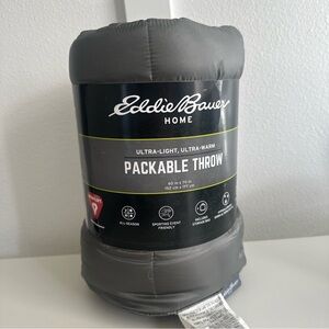 Eddie Bauer Primaloft Quilted Blanket Packable Throw 70x60” Gray Camp Sporting